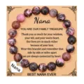 Mother's Day gift beaded bracelet for Nana with stainless steel heart pendant and greeting card - Rhodonite + Nana Card