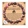 Mother's day beaded bracelet with heart mom pendant and loving message gift card. - Black Cord Rhodochrosite with MOM Card
