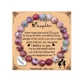 Imperial jasper beaded bracelet with mother daughter message card and stainless steel heart pendant. - Imperial Jasper with Daughter Card