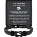 Mens braided leather bracelet with black stainless steel magnetic clasp and graduation gift box. - My Grandson