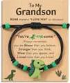 Cute dinosaur braided bracelet for kids, adjustable rope with green beads and cartoon charm. - To My Grandson - 33