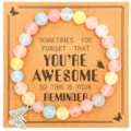Handmade colorful beaded bracelet with sparkly butterfly pendant and motivational quote card gift. - Morganite with AWESOME Card