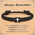 Mens Black Woven Milan Rope Cross Bracelet Fashion Gift Easter Jewelry Classic Wear - Cross Woven Bracelet (Always Remember) / Black
