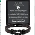 Men braided leather bracelet black magnetic clasp graduation gift message card box - My Son