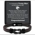 Men's braided leather bracelet with black magnetic clasp graduation gift box set. - To Man