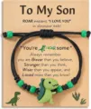 Boys dinosaur woven bracelet with cute green charm and gift card for kids son daily wear. - To My Son - 35