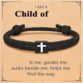 Black braided Milan cord cross bracelet for men, stylish religious gift juwelry item. - Cross Woven Bracelet (Child of God) / Black
