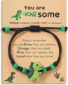 Cute cartoon dinosaur woven bracelet with green beads and inspirational card, ideal gift for kids. - You Are - 34