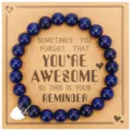 Handmade blue beaded bracelet with stainless steel heart pendant on inspirational card gift - Lapis Lazuli + AWESOME Card