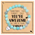 Handmade natural stone beaded bracelet with stainless steel heart charm and inspirational card. - Amazonite + AWESOME Card