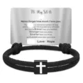 Men's Stylish Black Woven Rope Bracelet Featuring Cross Charm and Son Message Card - Cross Woven Bracelet (To My Son Silver Card) / Black