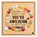 Beaded gemstone bracelet with inspirational quote card and silver heart pendant for daily wear - Golden Silk Jade + AWESOME Card