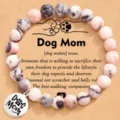 Dog Mom beaded bracelet with stainless steel pendant, perfect Mother's Day gift for women. - Pink Zebra Jasper + DOG MOM Card