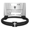 Mens black braided cord bracelet with cross charm and scripture card daily religious jewelry gift - Cross Woven Bracelet (Scripture Memorial) / Black