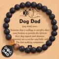 Dog Dad beaded bracelet with tiger eye stone and stainless steel pendant for pet lovers. - Matte Obsidian + DOG DAD Card
