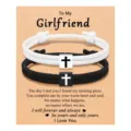 Cross Milan rope bracelet couple gift black and white braided rope jewelry for romantic daily wear - Couple Cross Woven Bracelet Set (To My Girlfriend) / Black and White