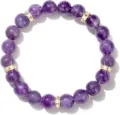Purple Amethyst Beaded Bracelet with Rhinestone Golden Spacers Elegant Jewelry Gift - Purple