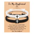 Men cross milan rope bracelet black and white couple braided bracelet romantic gift for boyfriend - Couple Cross Woven Bracelet Set (Classic) / Black and White