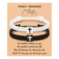 Couple black white braided rope cross bracelet set with greeting card packaging gift. - Couple Cross Woven Bracelet Set (Pinky Promise) / Black and White