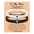 Men's cross braided rope bracelet set, stylish black and white Milan cord couple gift jewelry. - Couple Cross Woven Bracelet Set (To My Man) / Black and White