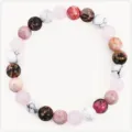 Handmade gemstone beaded bracelet with mixed pink quartz and white stones for women. - Les