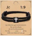 Black braided cord cross bracelet for men, stylish religious wristband gift accessory. - Cross Woven Bracelet (Scripture Jc 1:9) / Black