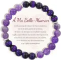 Purple amethyst gemstone beaded bracelet with silver spacer beads and greeting card for mother. - Amethyst Bracelet + Mother Card