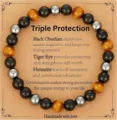 Detailed shot of the triple protection natural stone bracelet featuring black obsidian and tiger eye. - 3-in-1 Energy Style 19