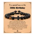 Pulsera de cuentas negras mate y ojo de tigre para hombre con dije de cruz en tarjeta de cumpleaños. - Estilo 11