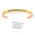 Stainless steel cuff bracelet with pink enamel and engraved inspirational quote for women. - Pink Gold - When