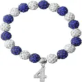 Blue and white rhinestone beaded bracelet with sparkling number 4 charm pendant for sports fans - Number 4 - 17