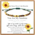 Detailed close-up shot of natural stone Morse code bracelet with sunflower card. - You Are My Sunshine