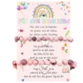 Pink beaded bracelet set with butterfly and heart charms for school girl gift card display - Woven Style / Butterfly 2-Piece Set-3