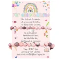 Back-to-school matching pink beaded bracelet set for kids and moms with cute card. - Woven Style / Heart 2-Piece Set-4