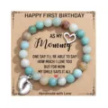Bellissimo bracciale di perle regalo festa della mamma con ciondolo piedini di bimbo e pietre. - Amazzonite con biglietto Mommy