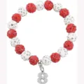 Red white crystal pave bead bracelet with number 8 charm sporty fashion jewelry gift - Number 8 - 13