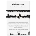 Natural obsidian crystal stone beaded bracelet set with cute butterfly charm for women - Obsidian Butterfly 2-Piece Set - 11