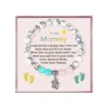 Mother's day gift bracelet with 8mm white turquoise and pink crystal beads for mom. - White Turquoise with Mommy Card / White