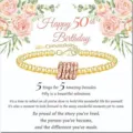 Gold beaded bracelet with five rose gold rings for 50th birthday gift milestone women jewelry - Gold Beads with Rose Gold Rings - 50th - 12
