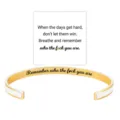 Stainless steel cuff bracelet with inspirational engraved quote and matching display card. - White Gold - Remember