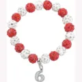 Red and white crystal clay rhinestone beaded bracelet with a number 6 pendant charm for sports. - Number 6 - 11