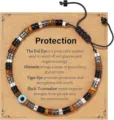 Evil eye bead bracelet natural stones, adjustable cord, healing energy jewelry gift for women. - Protection