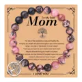 Bracciale di perle in pietra preziosa per la festa della mamma con carta e ciondolo. - Ciondolo albero della vita con biglietto MOM