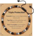 Natural stone triple protection beaded bracelet with display card for women daily gift. - Triple Protection