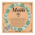 Bracciale con perle di pietra verde festa della mamma con ciondolo albero della vita. - Amazonite con biglietto MOM