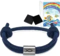 Blau geflochtenes Armband aus Edelstahl mit Fischsymbol als schönes Kommuniongeschenk - Armband Mit Karte / Marineblau