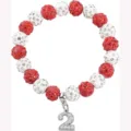 Red white rhinestone bead bracelet with number 2 charm sports baseball jewelry gift - Number 2 - 7