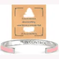 Stainless steel open cuff bracelet with pink enamel and motivational engraved text for daily wear. - Pink Steel - CONTROL