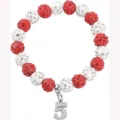 Red and white rhinestone beaded bracelet with number 5 charm, 10mm clay sports athletic accessory. - Number 5 - 10