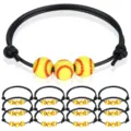24pcs sports beaded bracelets stackable softball charm black braided rope bracelets - 12-Piece Braided Baseball Set